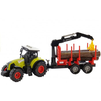 Traktor z Przyczepą leśną z Drewnem i Ramieniem