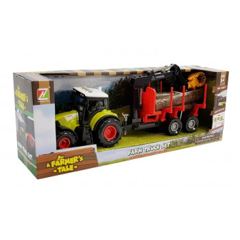 Traktor z Przyczepą leśną z Drewnem i Ramieniem