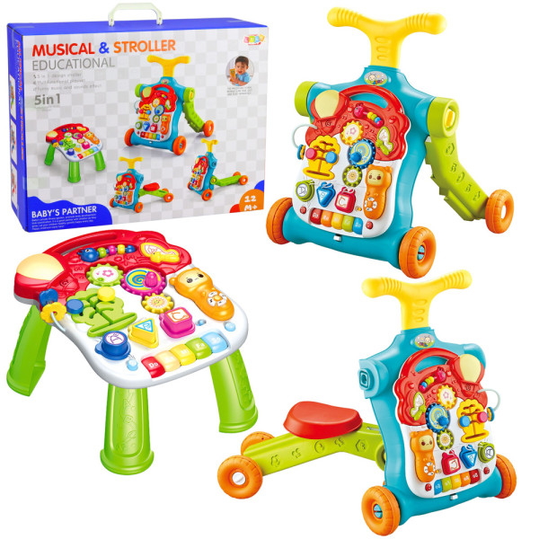 Chodzik Pchacz Hulajnoga Stolik Edukacyjny Panel Interaktywny 5w1 Kolorowy