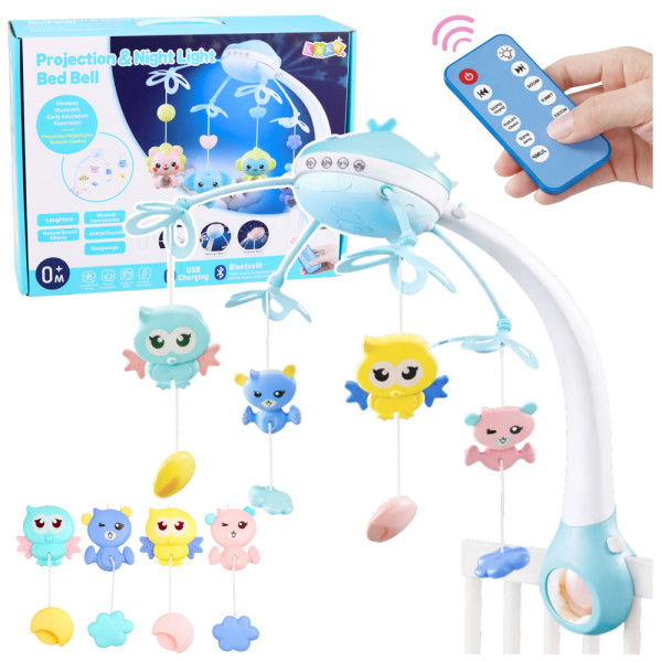 Karuzela Do Łóżeczka Projektor 2w1 Melodie Odgłosy Zwierząt Pilot Różowa