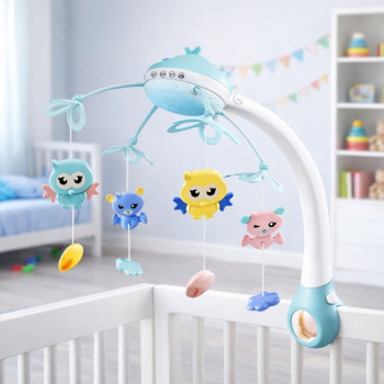 Karuzela Do Łóżeczka Projektor 2w1 Melodie Odgłosy Zwierząt Pilot Różowa