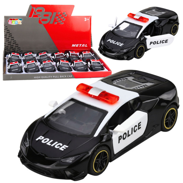 Autko Policyjne Sportowe Samochód Z Napędem Metalowy Pull-Back Czarny 1:43