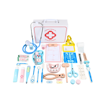 Drewniany Zestaw Lekarski Dla Dzieci W Walizka Apteczka Dentysta 43 el.