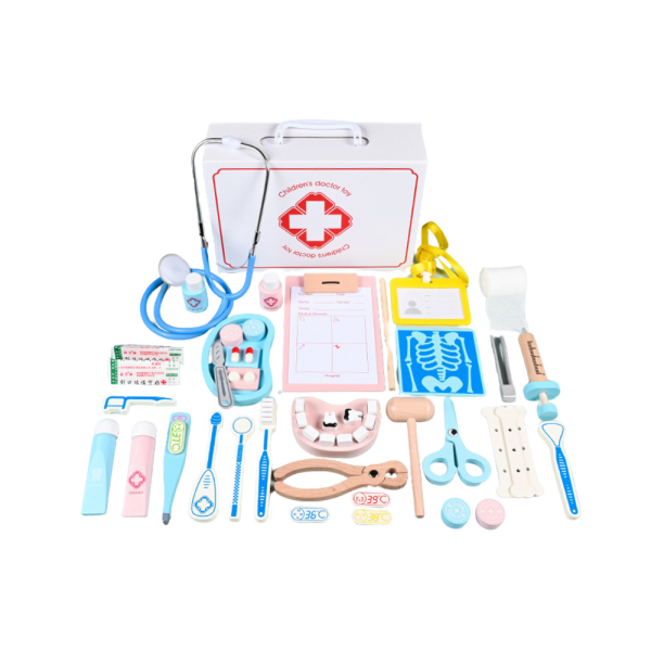 Drewniany Zestaw Lekarski Dla Dzieci W Walizka Apteczka Dentysta 43 el.