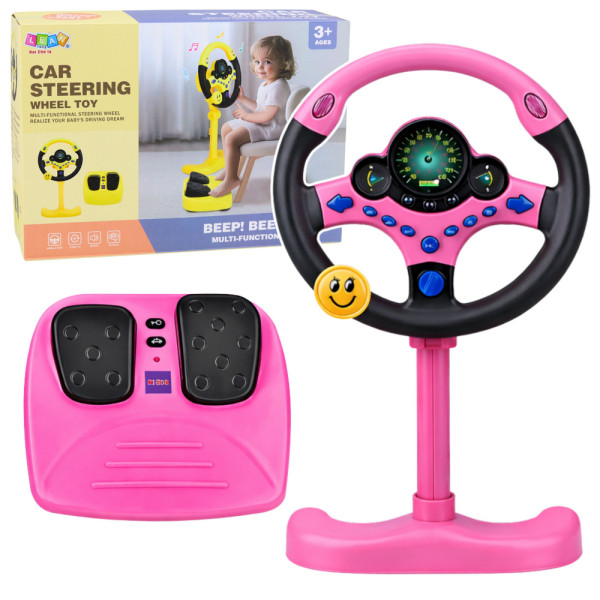 Kierownica Interaktywna Na Stojaku Z Pedałami Światła Dźwięki Różowa