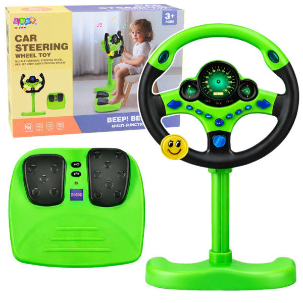 Kierownica Interaktywna Na Stojaku Z Pedałami Światła Dźwięki Zielona