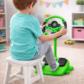Kierownica Interaktywna Na Stojaku Z Pedałami Światła Dźwięki Zielona