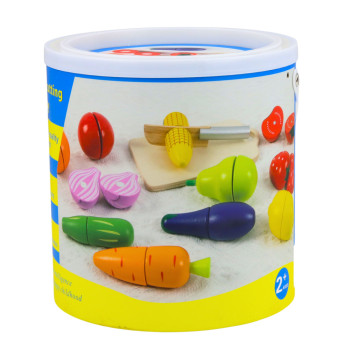 Drewniany Zestaw Owoców Warzyw Do Krojenia Deska Bezpieczny Nóż Wiadro 13el