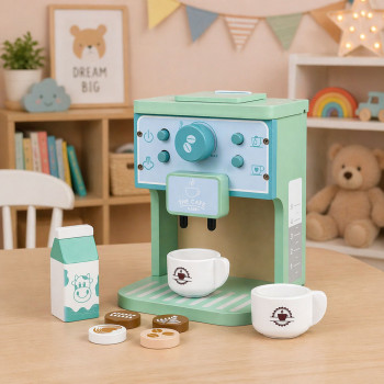 Drewniany Zestaw Ekspres Do Kawy Filiżanki Mleko Akcesoria Dla Dzieci