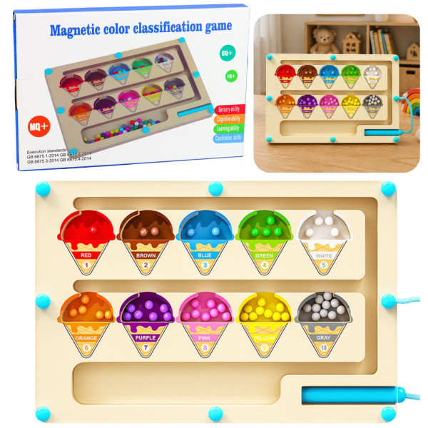 Drewniany Labirynt Magnetyczny Sorter Kolorów Edukacyjny Nauka Liczb