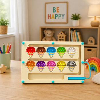Drewniany Labirynt Magnetyczny Sorter Kolorów Edukacyjny Nauka Liczb