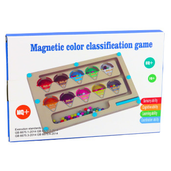 Drewniany Labirynt Magnetyczny Sorter Kolorów Edukacyjny Nauka Liczb