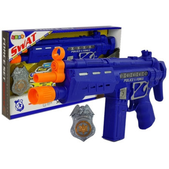 Zestaw Policyjny Pistolet Odznaka Granatowy Dźwięk Efekty Świetlne 37cm