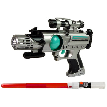 Zestaw Wojownika Kosmosu Pistolet Laserowy Miecz Świetlny Kajdanki Miotacz Dysków