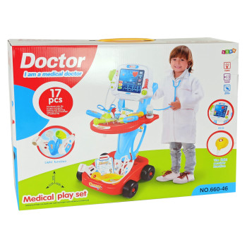 Zestaw Lekarski na Wózku Stolik Lekarski Dla Dzieci Doktor EKG 17 el.