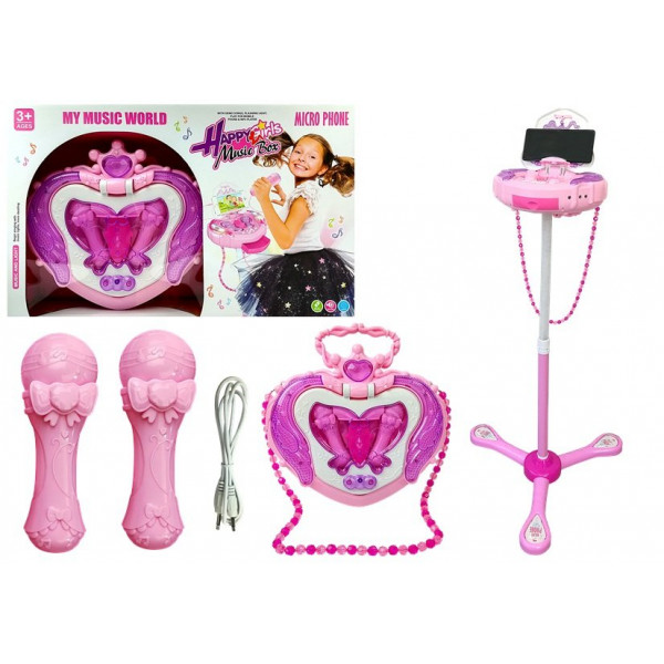 Szkatułka z Pozytywką na Statywie Mikrofon Głośnik Różowa
