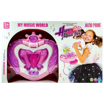 Szkatułka z Pozytywką na Statywie Mikrofon Głośnik Różowa