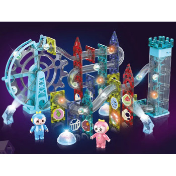 Świecąca Zjeżdżalnia Dla Kulek Klocki Magnetyczne Winda Diabelskie Koło 129 Elementów