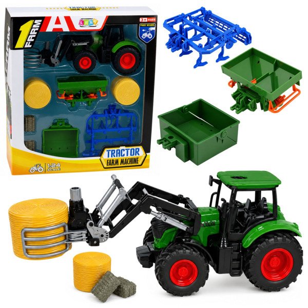 Zestaw Rolniczy Traktor z Chwytakiem Do Bel Przyczepy Rolnicze Siano 1:24