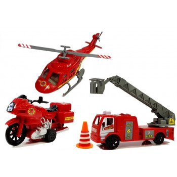 Zestaw Pojazdów Straż Pożarna Helikopter Motor Światło Dźwięki