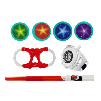 Zestaw Wojownika Kosmosu Pistolet Laserowy Miecz Świetlny Kajdanki Miotacz Dysków