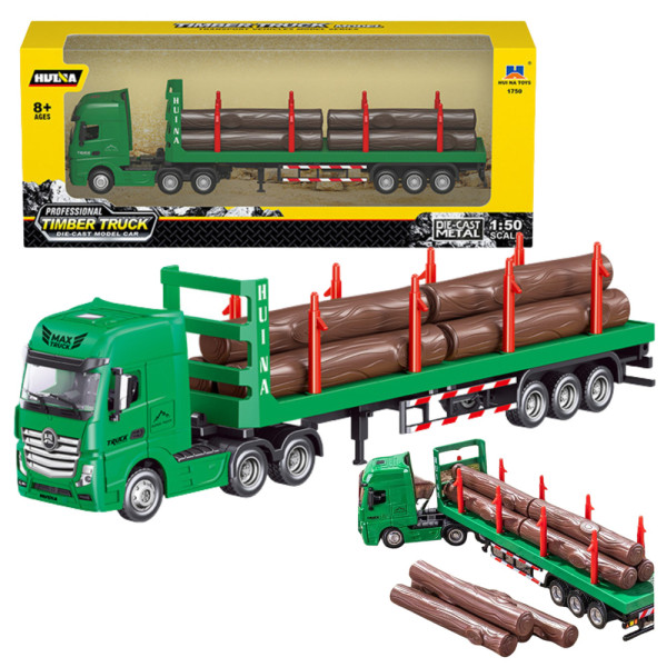 Ciężarówka Transport Drewna Metalowa Huina 1:50 Zielona