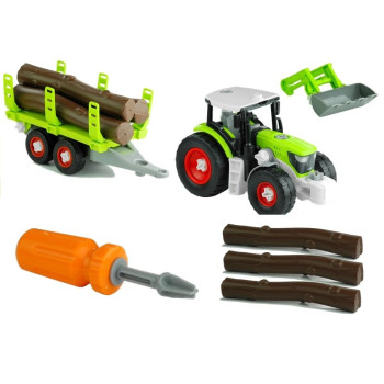 Rozkręcany Traktor z Przyczepą z Drewnem 43 cm