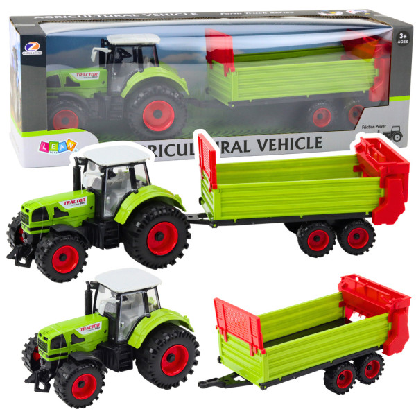 Traktor Z Przyczepką Napęd Frykcyjny Otwierana Maska Drzwi Zielony