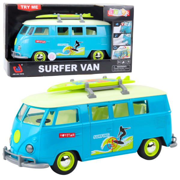 Samochód Surfer Van Bus Deska Surfingowa Światła Dźwięki Turkusowy
