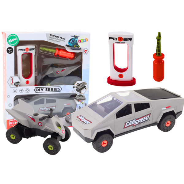Zestaw Nowoczesne Auto z Quadem Do Rozkręcania DIY Szary