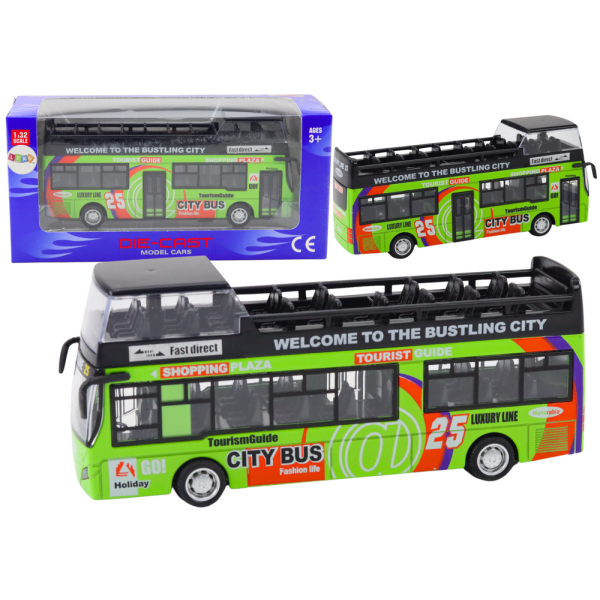 Autobus Piętrowy Turystyczny 1:32 Otwierane Drzwi Zielony