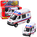 Karetka Ambulans Metalowy Z Napędem Pull Back Światła Dźwięki Biały 1:32