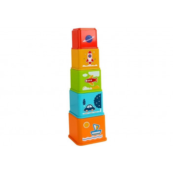 Piramidka Kubeczki  Kwadrat z Obrazkami Pojazdów Sorter dla Niemowlaka