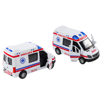 Ambulans Karetka 1:32 Otwierane Drzwi Światła Dźwięki Napęd Biała