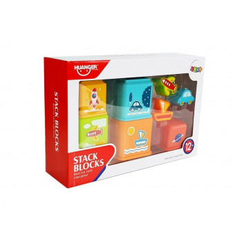 Piramidka Kubeczki  Kwadrat z Obrazkami Pojazdów Sorter dla Niemowlaka