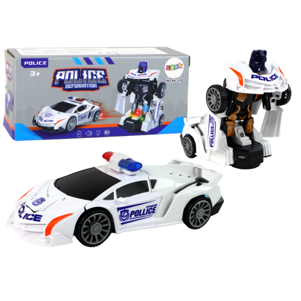 Samochód-Robot Policja Biały 2w1 Transformacja
