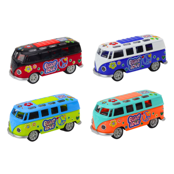 Camper Bus 1:32 Metalowy Światła Dźwięki Napęd Otwierane Drzwi