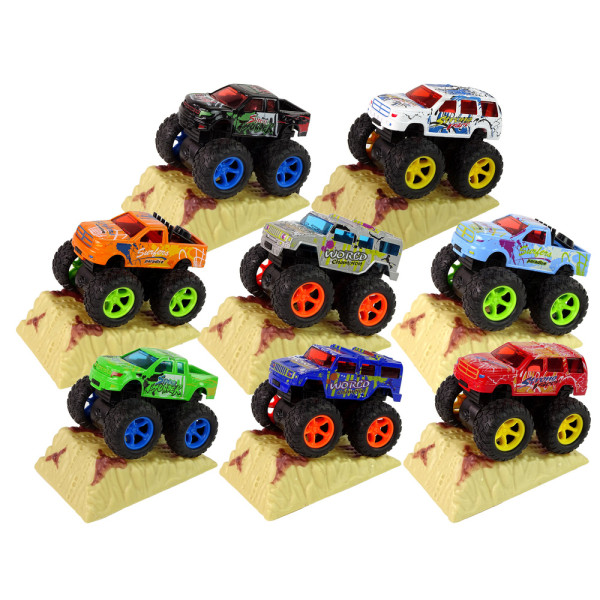 Auto Resorak Z Naciągiem Monster Truck Big Foot Gumowe Opony Rampa