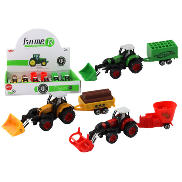 Traktor Z Przyczepą Koparka Spychacz Maszyna Żółty Zielony Czerwony