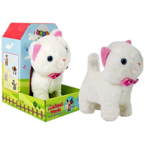 Interaktywny Kot na Baterie Biały Chodzi i Śpiewa Dźwięk