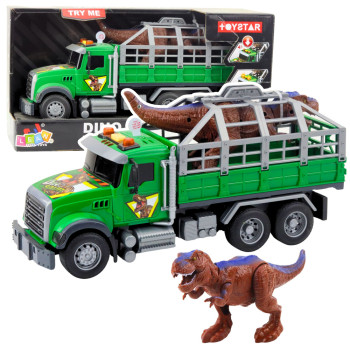 Ciężarówka Transport Dinozaurów Figurka Dinozaura Światła Dźwięki Zielona