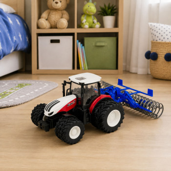 Traktor Z Wałem Rolniczym Zdalnie Sterowany RC Światła Czerwony 1:24