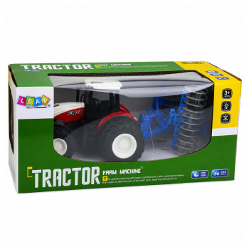 Traktor Z Wałem Rolniczym Zdalnie Sterowany RC Światła Czerwony 1:24