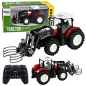 Traktor Rolniczy z Chwytakiem Do Bel Zdalnie Sterowany RC Czerwony 1:24