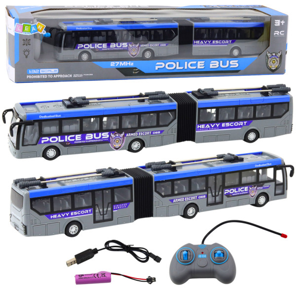 Autobus Policyjny Przegubowy Zdalnie Sterowany RC Światła Szary 1:32