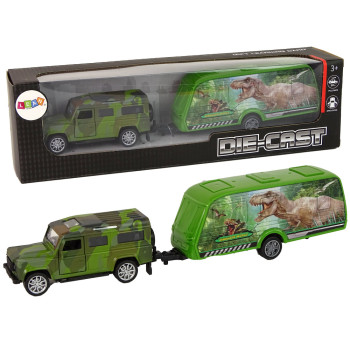 Zestaw Pojazdów Jeep z Naciągiem Przyczepa z Dinozaurami