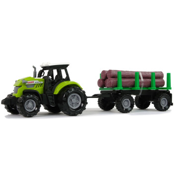 Zielony Traktor Przyczepa Bale Drewna Farma Dźwięk
