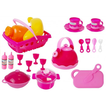 Duży Zestaw Naczyń w Torbie 31 Elementów Różowe