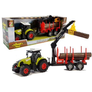 Traktor z Przyczepą leśną z Drewnem i Ramieniem