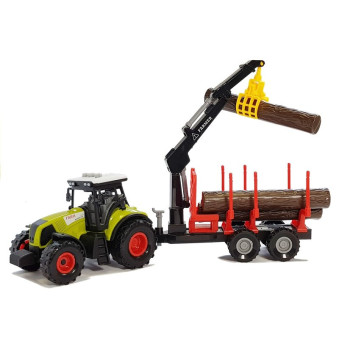Traktor z Przyczepą leśną z Drewnem i Ramieniem